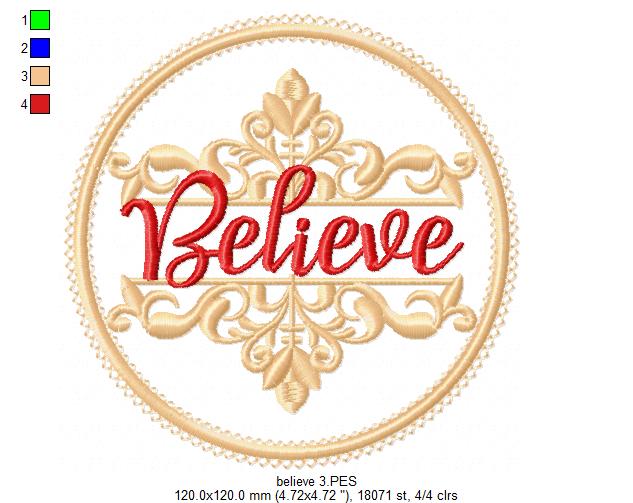 Believe Frame Design 🎄 – Applique – Machine Embroidery Design