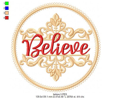 Believe Frame Design 🎄 – Applique – Machine Embroidery Design
