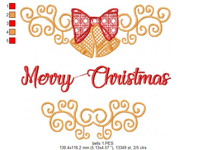 Merry Christmas Bells - Fill Stitch - machine Embroidery Design