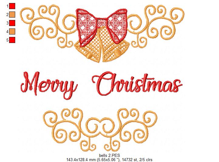 Merry Christmas Bells - Fill Stitch - machine Embroidery Design