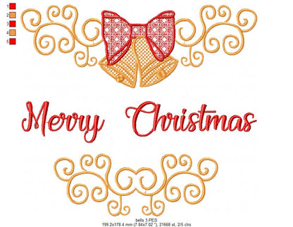 Merry Christmas Bells - Fill Stitch - machine Embroidery Design