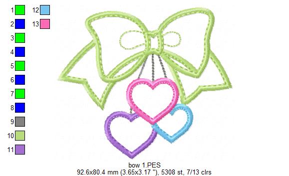 Sweet Bow with Hearts – Appliqué – Machine Embroidery Design