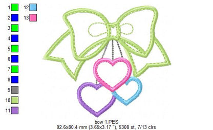Sweet Bow with Hearts – Appliqué – Machine Embroidery Design
