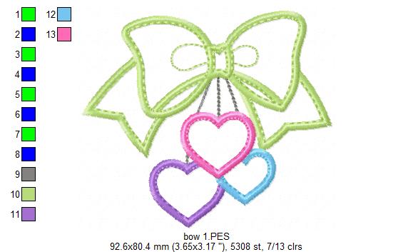 Bow and Hearts - Applique