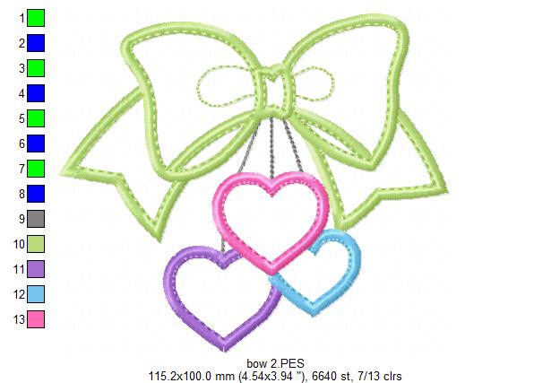 Sweet Bow with Hearts – Appliqué – Machine Embroidery Design
