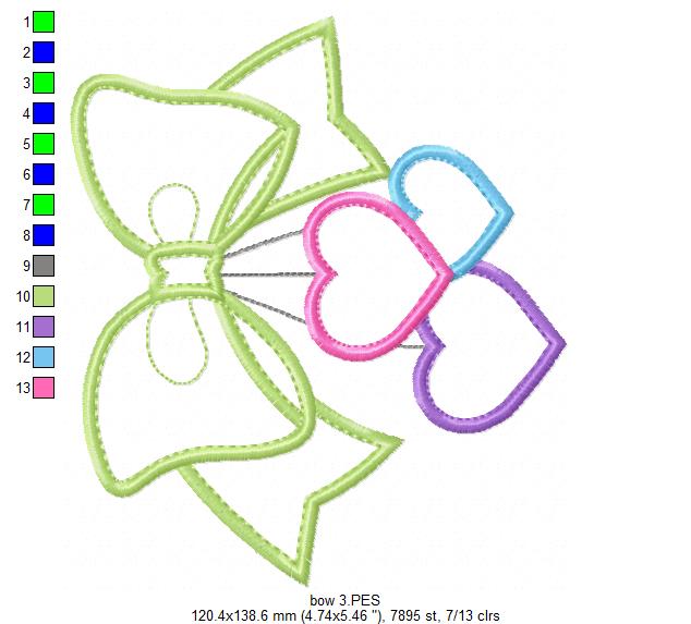 Sweet Bow with Hearts – Appliqué – Machine Embroidery Design