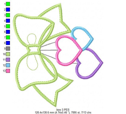 Sweet Bow with Hearts – Appliqué – Machine Embroidery Design