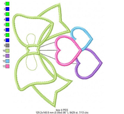 Sweet Bow with Hearts – Appliqué – Machine Embroidery Design