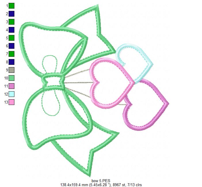 Sweet Bow with Hearts – Appliqué – Machine Embroidery Design