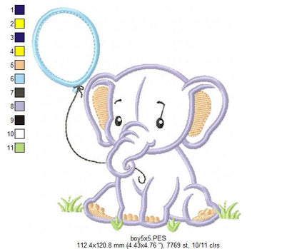 Baby Elephant with Balloon Girl & Boy – Appliqué – Machine Embroidery Design