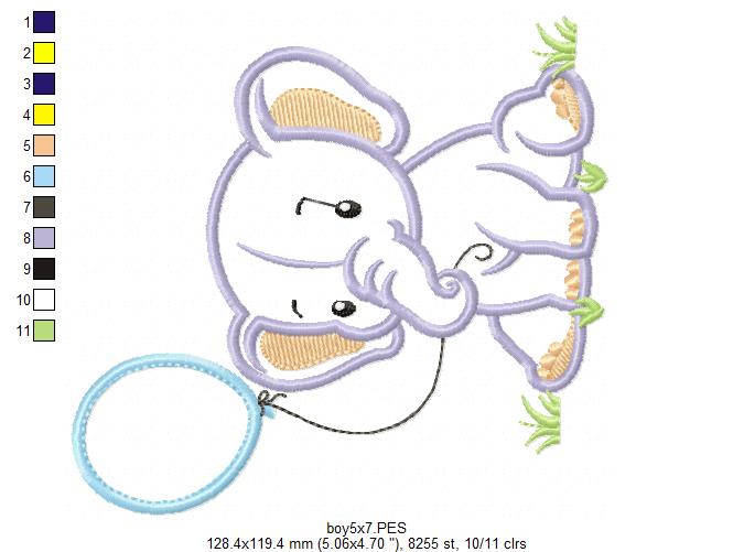 Baby Elephant with Balloon - Appliqué – Machine Embroidery Design