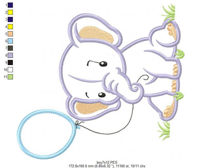 Baby Elephant with Balloon Girl & Boy – Appliqué – Machine Embroidery Design