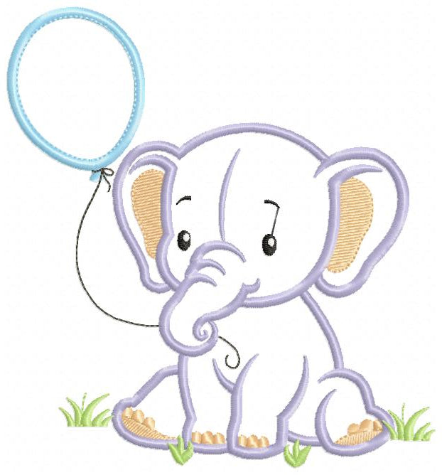 Baby Elephant with Balloon - Appliqué – Machine Embroidery Design