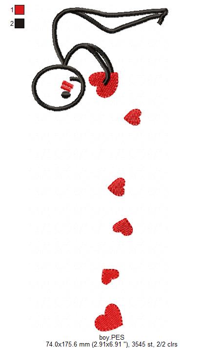 Couple, Bike and Hearts - Fill Stitch