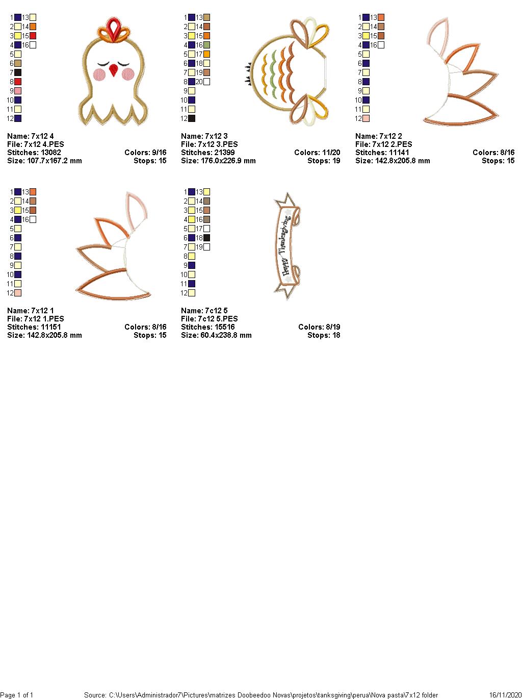 Turkey Thanksgiving Ornament - ITH Project - Machine Embroidery Design