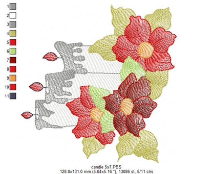 Christmas Candles and Poinsettia - Rippled Stitch Embroidery