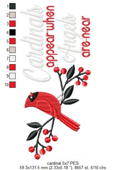 Cardinals Appear when Angels are Near - Fill Stitch - Machine Embroidery Design