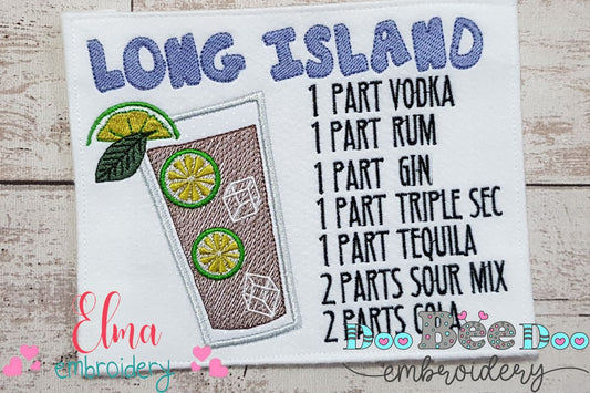 Long Island Recipe - Applique - Machine Embroidery Design