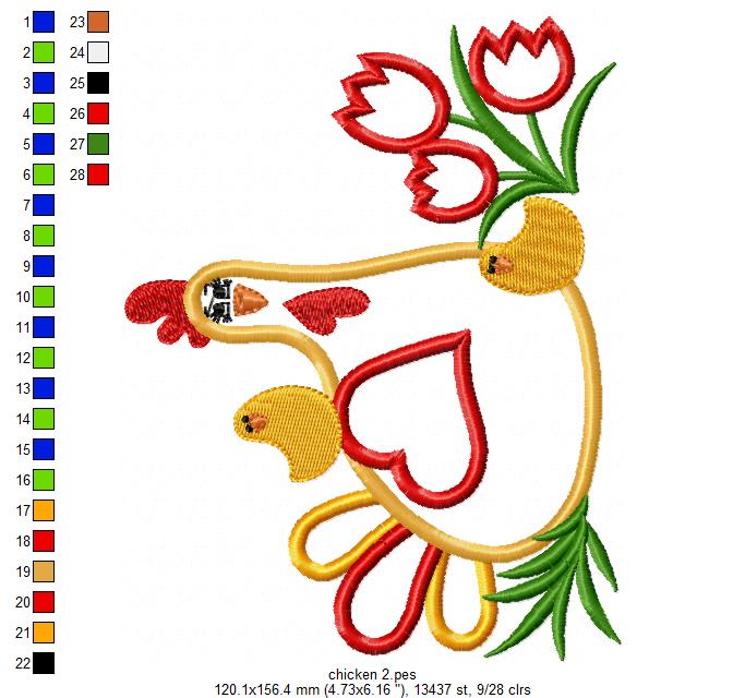 Chicken and Chicks - Applique - 5 sizes