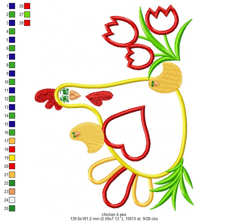 Chicken and Chicks - Applique - 5 sizes