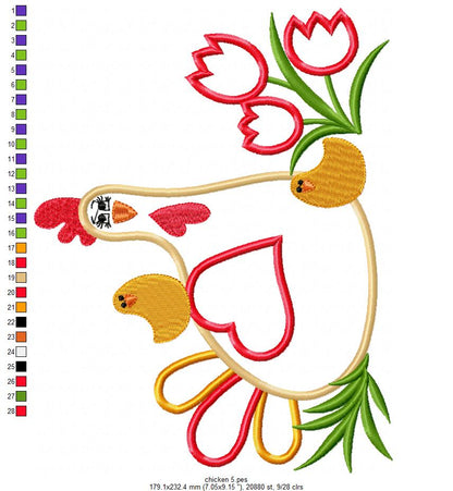 Chicken and Chicks - Applique - 5 sizes