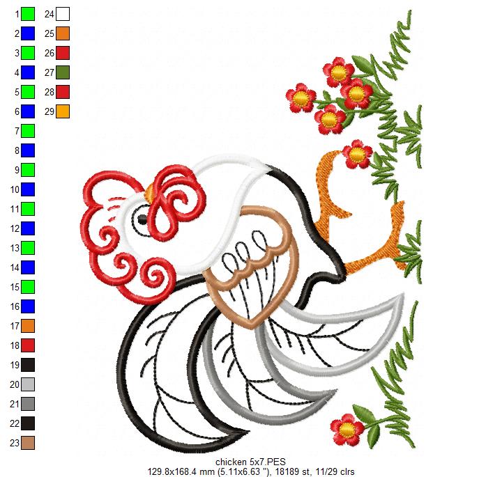 Rooster - Applique Machine Embroidery Design