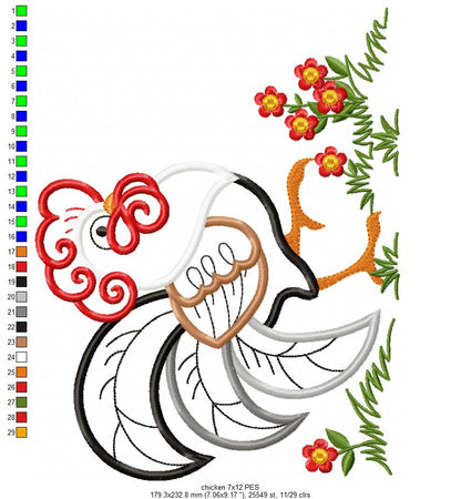 Rooster - Applique Machine Embroidery Design