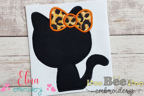 Kitty Cat Girl Silhouette with Bow - Applique