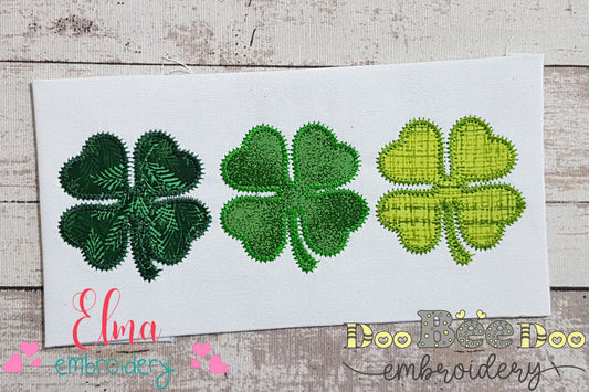 Clovers Trio - Zig Zag Applique - Machine Embroidery Design