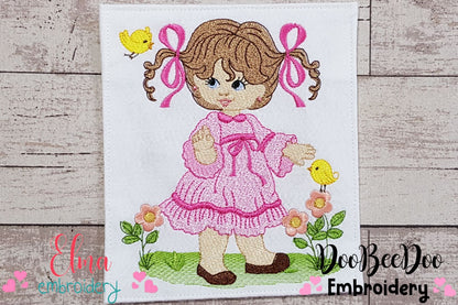 Beautiful Girl and Bird - Fill Stitch