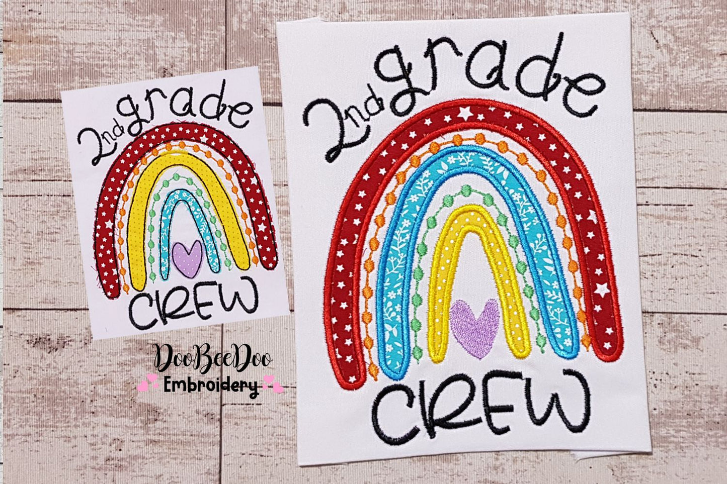 Rainbow 2nd Grade Crew - Satin and Bean Stitch Applique - Set of 2 designs