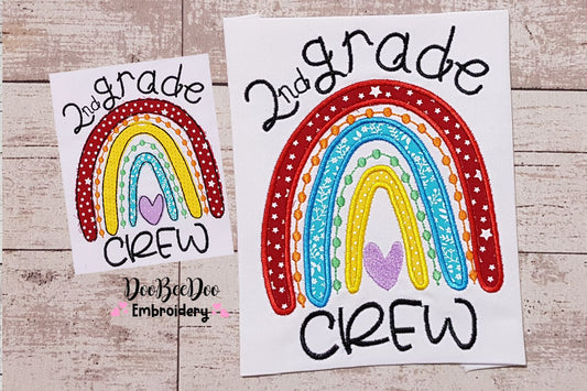 Rainbow 2nd Grade Crew - Satin and Bean Stitch Applique - Set of 2 designs