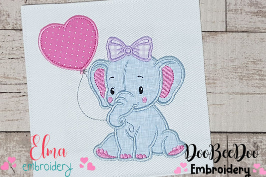 Baby Elephant Girl with Balloon - Applique - Machine Embroidery Design