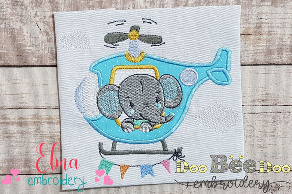 Elephant Boy in the Helicopter - Applique Embroidery