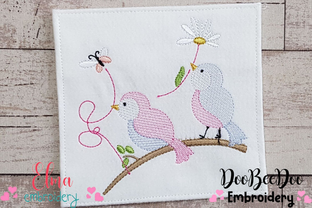 Two Little Birds on a Branch - Fill Stitch