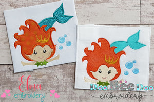 Princess Mermaid Orange Hair - Applique & Fill Stitch - Set of 2 designs