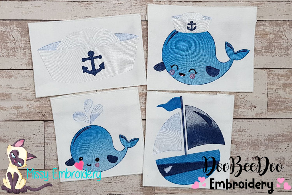 Nautical Sailor Whale Collection - Fill Stitch - Set of 4 designs