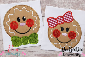 Christmas Gingerbread Face Boy and Girl - Applique
