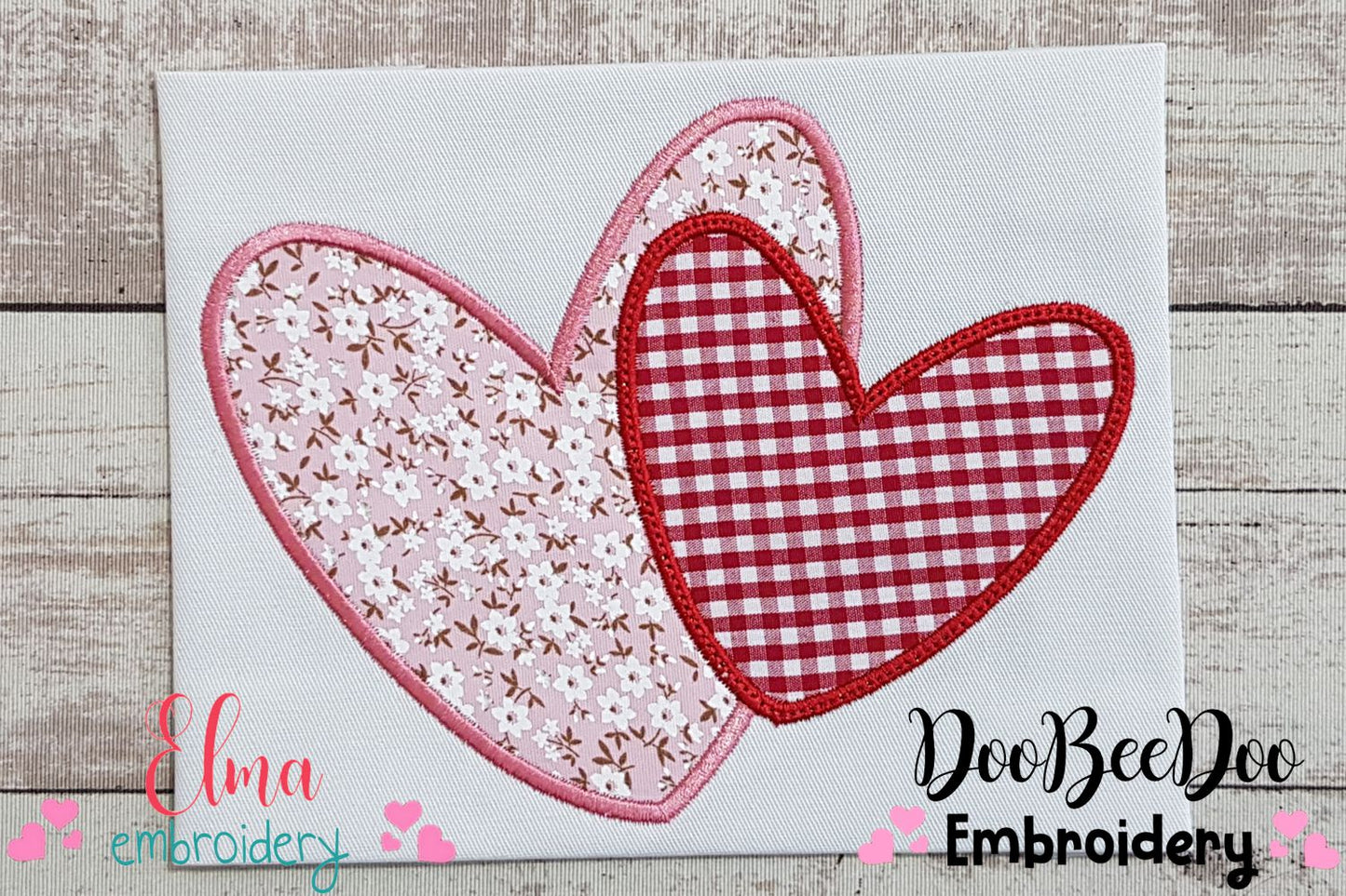Two Valentines Hearts - Applique - Machine Embroidery Design