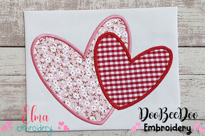 Two Valentines Hearts - Applique - Machine Embroidery Design
