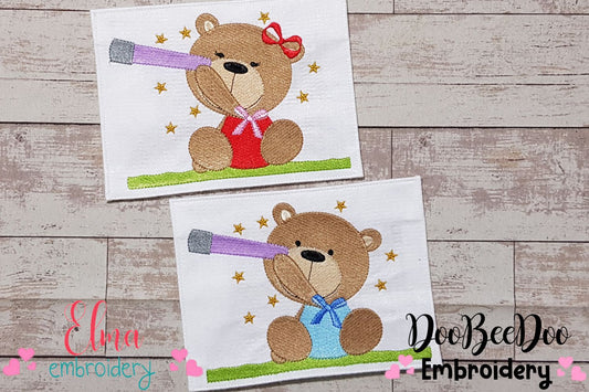 Teddy Bear Boy and Girl With Telescope - Fill Stitch - Set of 2 designs
