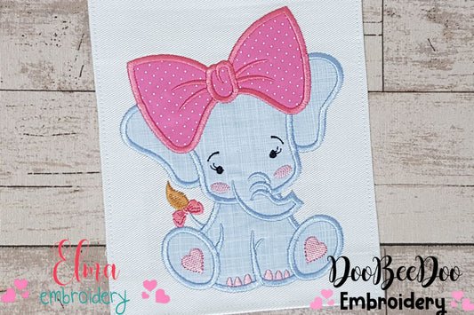 Baby Elephant with Big Bow - Applique
