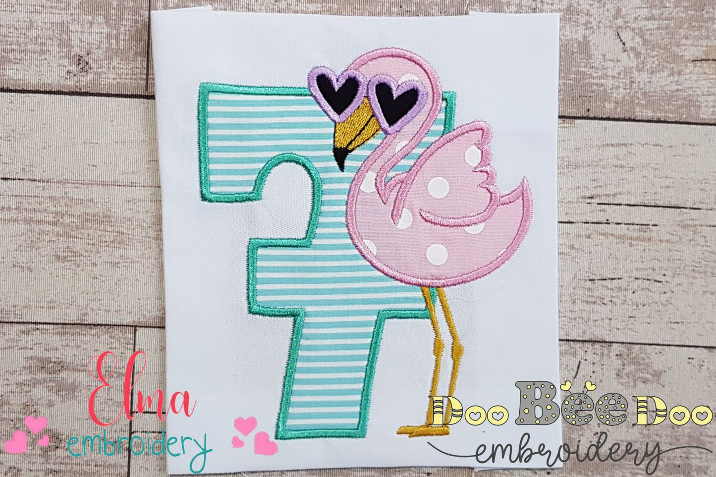 Flamingo with Sunglasses Number 7 Seven 7th Birthday - Applique