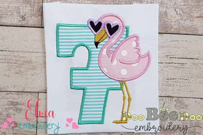 Flamingo with Sunglasses Number 7 Seven 7th Birthday - Applique