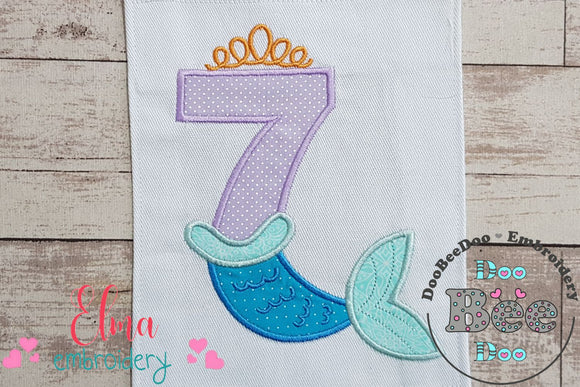 Mermaid Tail Number 7 Seven 7th Seventh Birthday - Applique