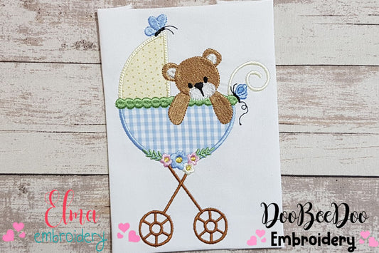 Baby Teddy Bear Boy in the Stroller - Applique