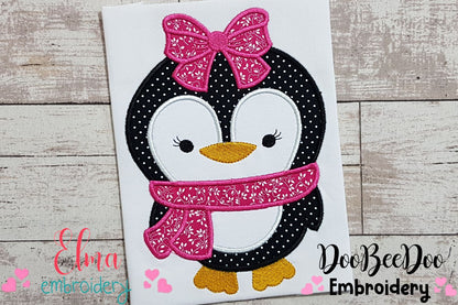 Penguin Girl with Bow - Applique