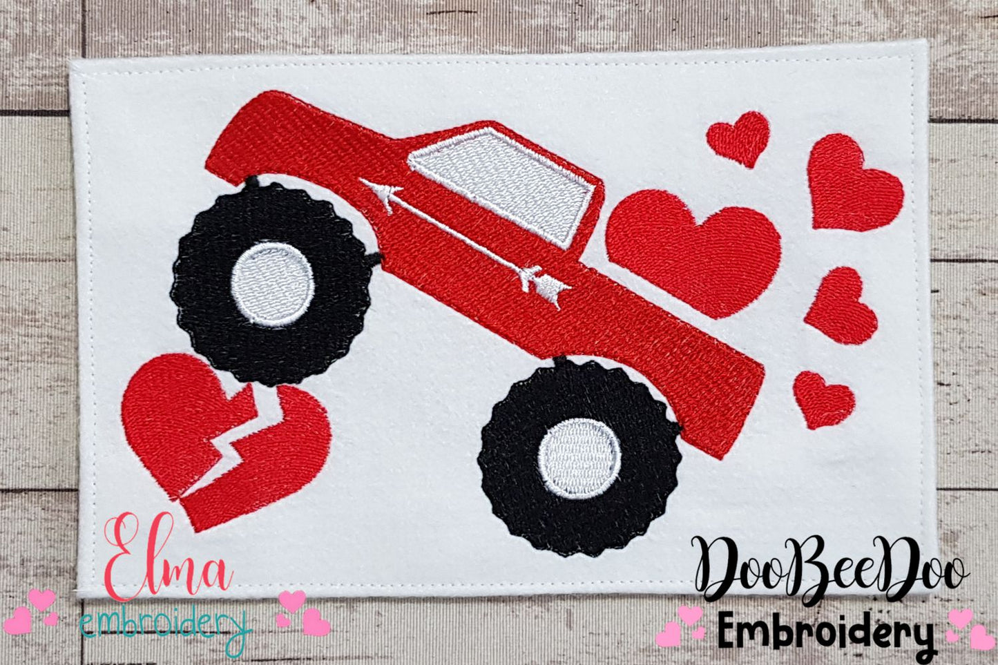 Broken Heart Monster Truck - Fill Stitch Embroidery