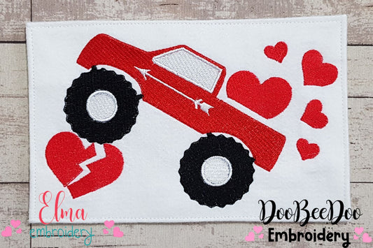 Broken Heart Monster Truck - Fill Stitch Embroidery