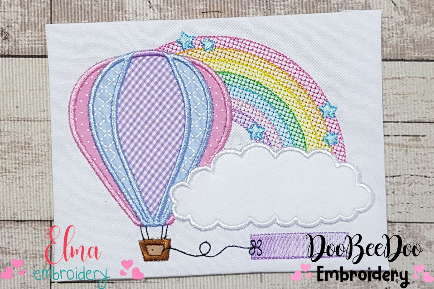 Hot Air Balloon, Rainbow and Cloud - Applique